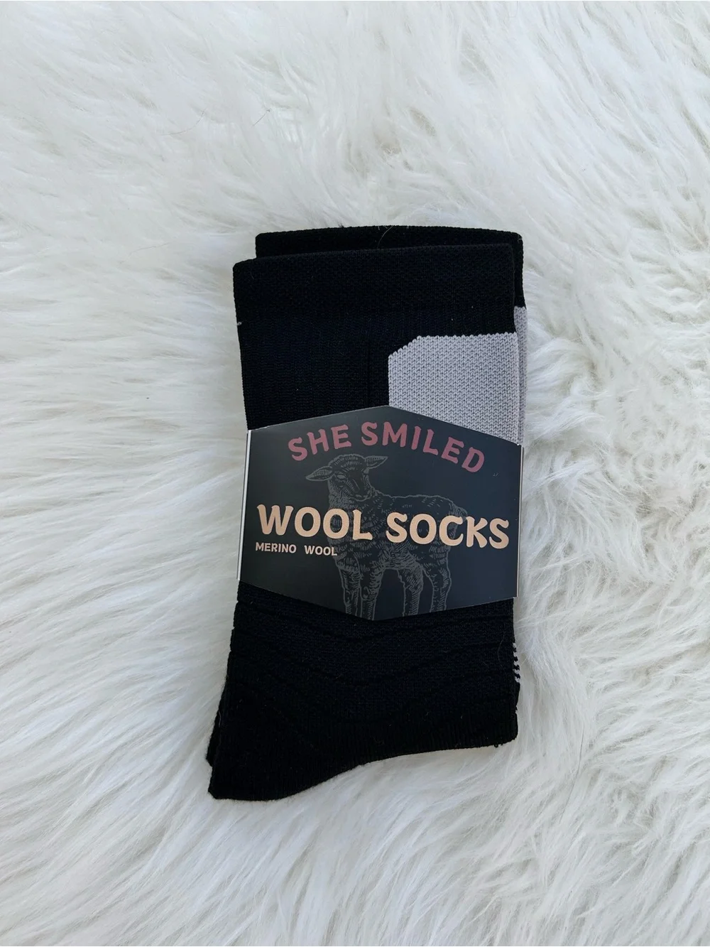She Smiled Black Merino Wool Socks - Men's Casual Crew Size Large NWT